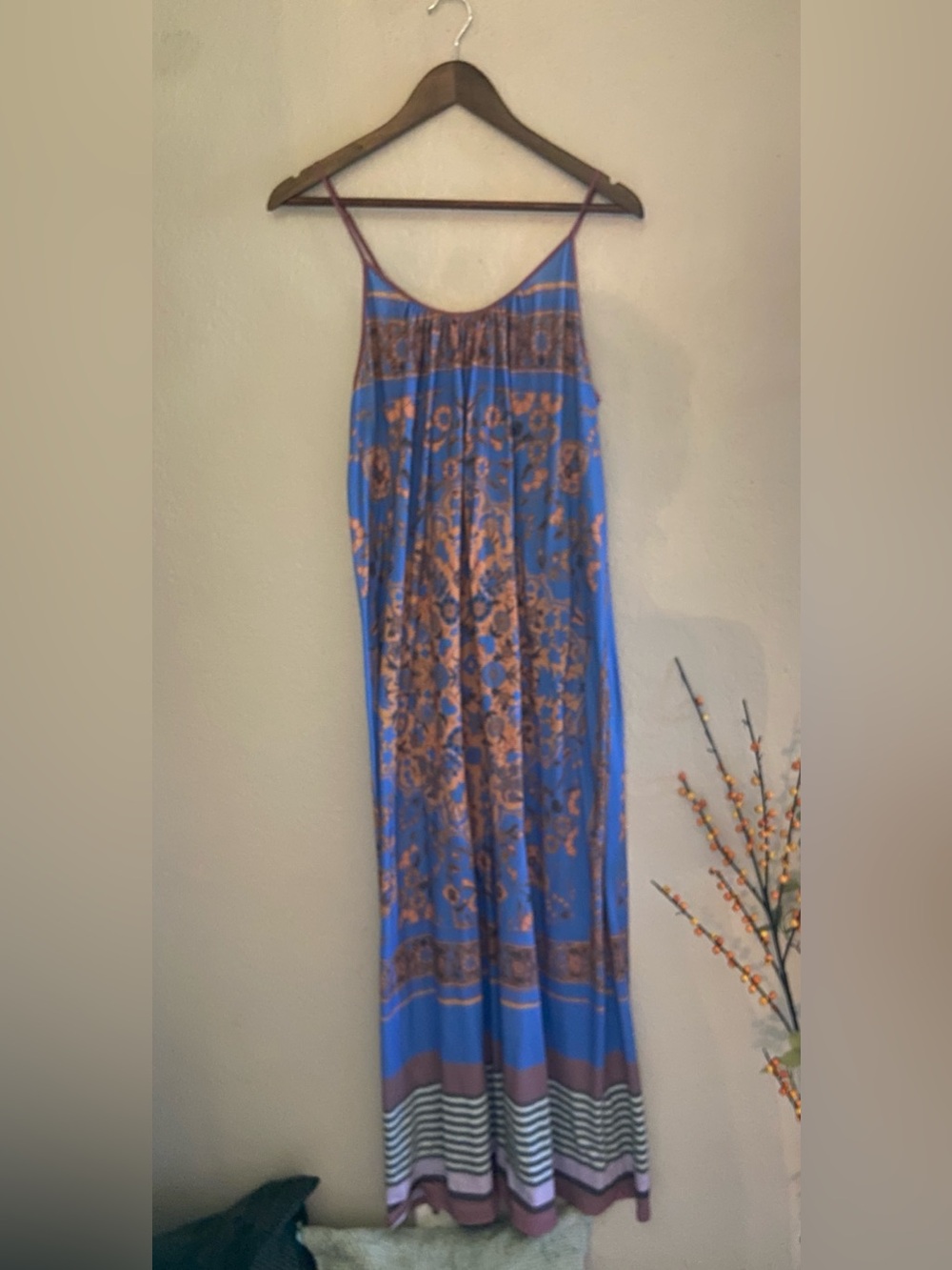 Anthropologie Dream Daily Tile Burst Halter Maxi Dress Blue Orange Boho Small